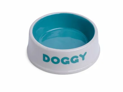 Doggy Ceramic Bowl Cream/Aqua 13Cm