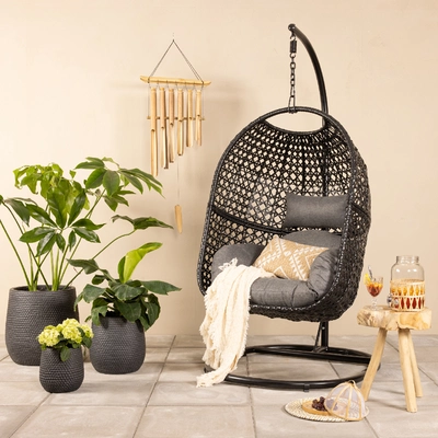 Royan Black Egg Chair Wicker Outdoor - image 1