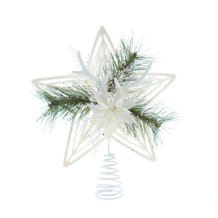 ABS 30cm silver with pine detail tree topper