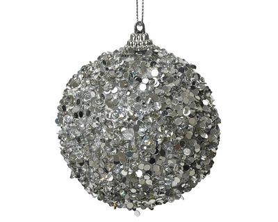 ABS Bauble Foam Diamonds And Sequins Silver D.8Cm