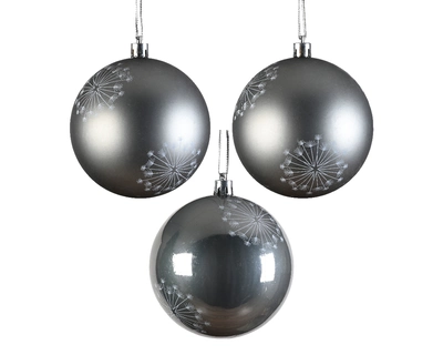 ABS Bauble On Wire Shatterproof Shiny - Matt Glitter 2Ass Marble Grey D.8Cm