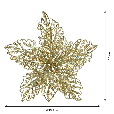 ABS Poinsettia On Clip Plastic With Glitter Gold H.10CmD.23.5Cm