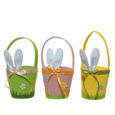 Basket Felt Satin Ribbon Felt Ears H29.50cm Asst