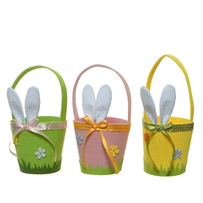 Basket Felt Satin Ribbon Felt Ears H29.50cm Asst