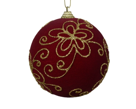 Bauble Foam Velvet Flower Glitter Oxblood/Gold Dia10cm - image 1