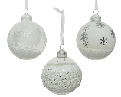 Bauble glass glitter- beads- snowflake- styrofoam in bauble 8cm