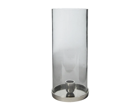 Candleholder Aluminium Glass Silver H24cm