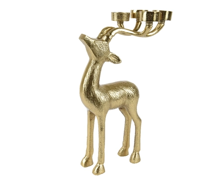 Candleholder Aluminium Reindeer Gold H40.75cm