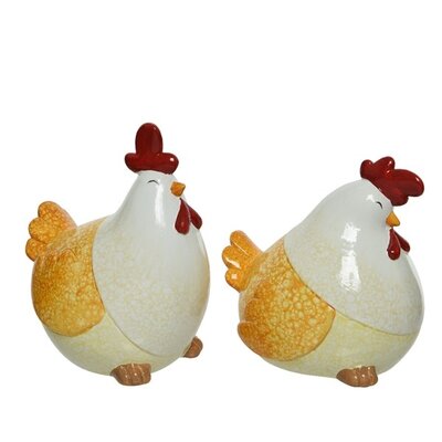 Chicken Terracotta H17.00cm White/Yellow