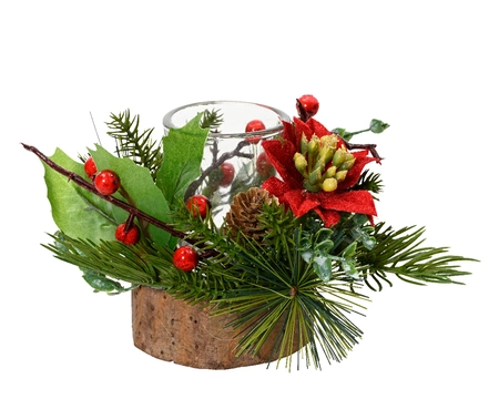 Classic tealightholder pinecones-poinsettia-berries indoor 10cm