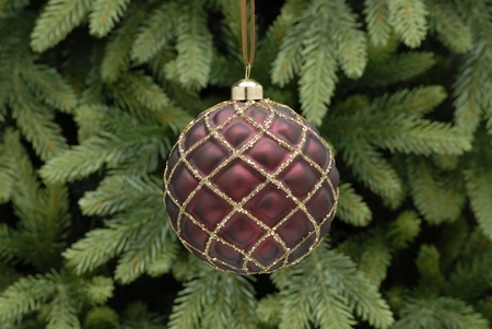 CS 10cm matt burgundy quilted glass ball