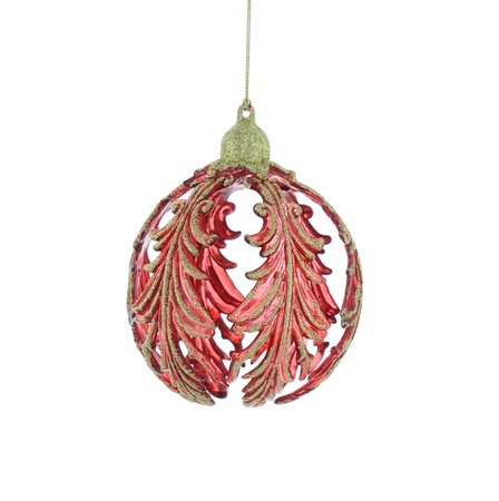 CS 13cm hanging burgundy/gold glitter feather ball