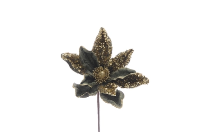 CS 34cm dark green with gold sequins magnolia stem