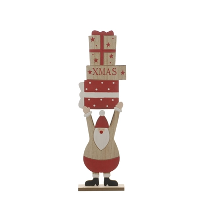 CS 41cm wooden red/white santa holding presents