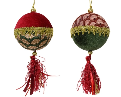 CS Bauble Poly Bauble In Velvet W Tassel 2Ass L.8cm x W.8cm x D.8cm