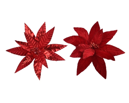 Poinsettia On Clip  Glitter Velvet Christmas Red Dia30