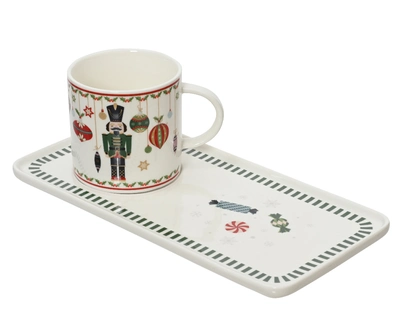 Cup And Saucer Set Porcelain Decal Nutcracker Pattern Multi