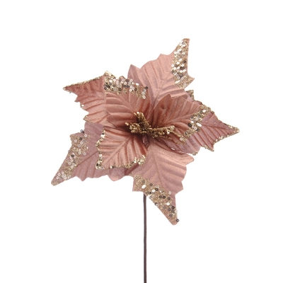 FB 28cm pink - gold glitter edging poinsettia stem