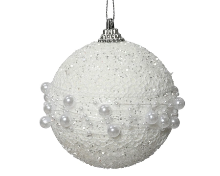 FB Bauble Foam Bead String Winter White D.8cm