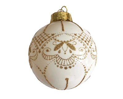 FB Bauble On Wire Shatterproof Lacce Pattern Winter White