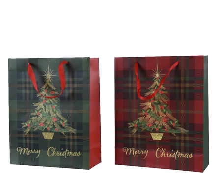 Giftbag Paper Rectangle Glitter Check-Xmas Tree W.26cm x H.32cm