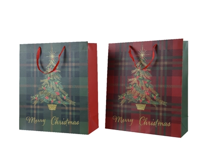 Giftbag Paper Rectangle Glitter Check-Xmas Tree W.30cm x H.42cm