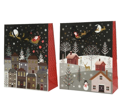 Giftbag Paper Rectangle Glitter Village W.26cm x H.32cm