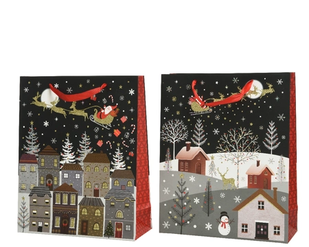 Giftbag Paper Rectangle Glitter Village W.30cm x H.42cm