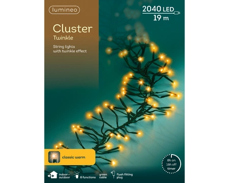 LED Cluster 8 Function Twinkle Effect  Black/Classic Warm 1900cm-2040L