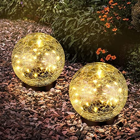 Led Solar Crackled Glass Ball Dia19X19Cm-20L Warm White - Jones Garden ...