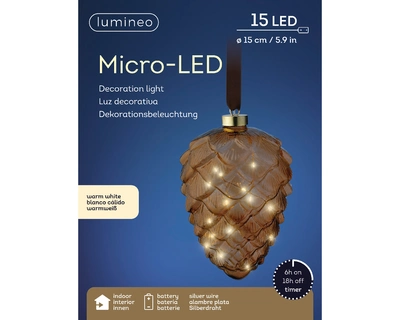 Micro LED Pinecone Steady BO Indoor Brown/Warm White H21cm-15L - image 1