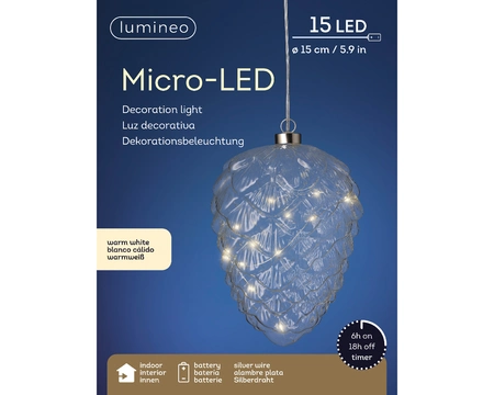 Micro LED Pinecone Steady BO Indoor Clear/Warm White Dia15-H21cm-15L - image 1