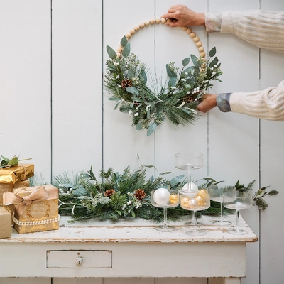 Modern wreath glitter wooden balls- pinecones-eucalyptus indoor 40cm - image 2