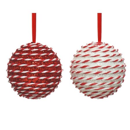 Bauble Foam Glitter 2Col Ass Red/White Dia10cm