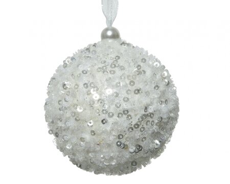 NG Foam Bauble With Hanger Winter White Dia8Cm