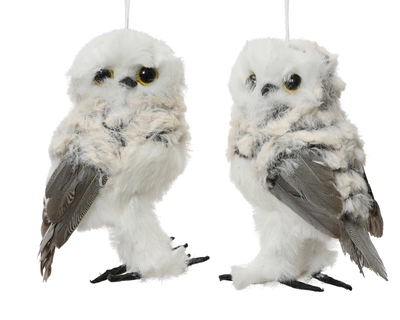 Owl Artificial Fur Feathers Grey H13cm