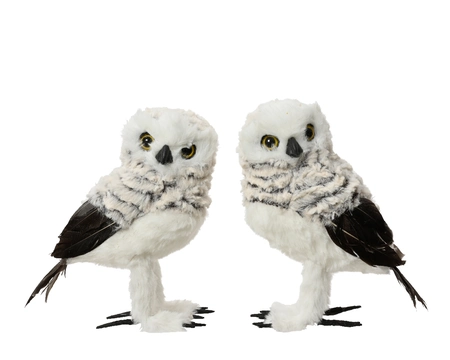 Owl Artificial Fur Feathers Grey H21cm