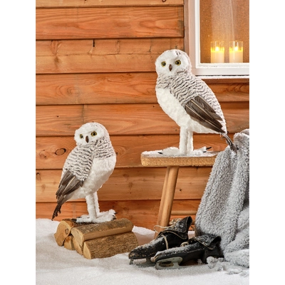 Owl Artificial Fur Feathers Grey H48cm