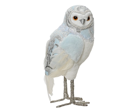 Owl polyester glitters H25cm Blue/White