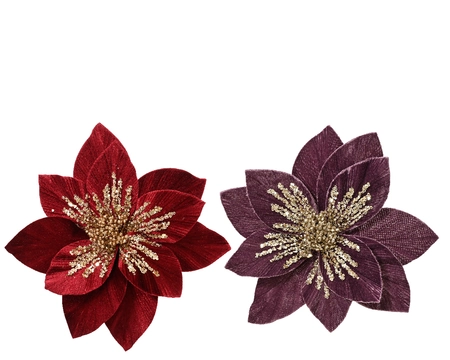 Poinsettia On Clip  Velvet Velvet Sparkle Center Dia29