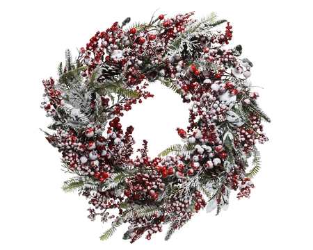 R/W Berrie Wreath Snowy Red Berries, Pinecones D.60cm