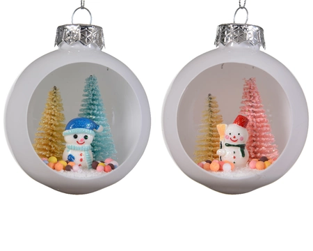 SB Bauble On Wire Shatterproof Snowman And Trees 2Ass