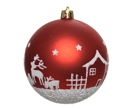 SB Bauble Shatterproof House,Deer Christmas Red D.8cm - image 1