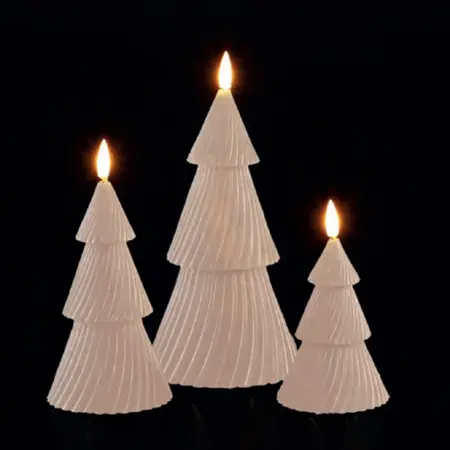 Set Of 3 Christmas Tree Wax Candle Lights - Green