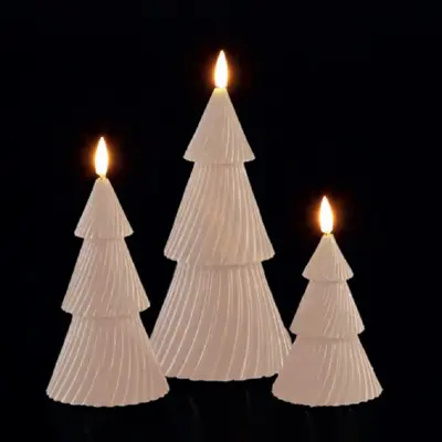 Set Of 3 Christmas Tree Wax Candle Lights - Green