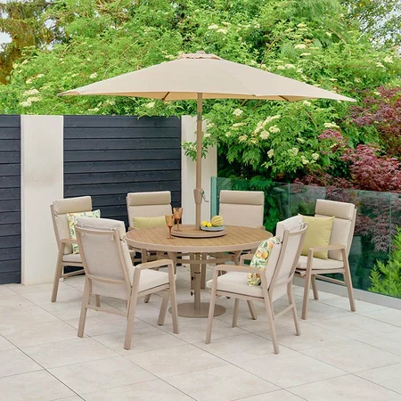 Sorrento 6 Seat Dining Set with Lazy Susan and Deluxe 3.0m Parasol