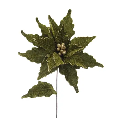 STC 85Cm Dark Green With Gold Glitter Poinsettia Stem