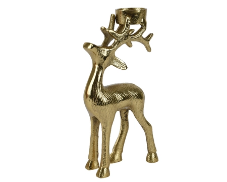 Tealightholder Aluminium Reindeer Gold H24.25cm