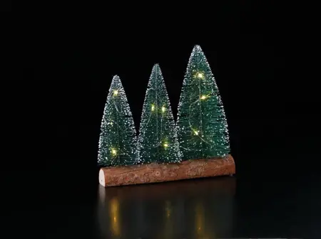 Three Needle Trees In Wooden Base - 19.5Cm High