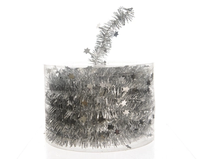 Tinsel Garland Pet Shiny Stars Silver H700cm